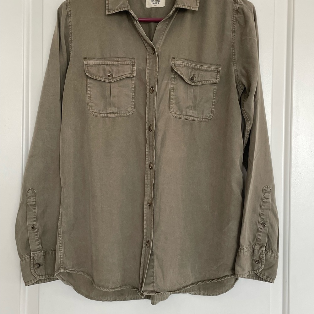Marine Layer Lightweight  Breathable Small Green Shirt Button Up Utility Pockets